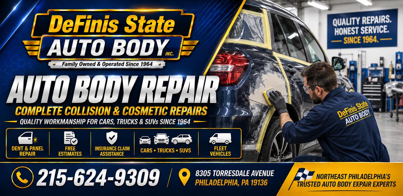 Auto body repair Parkwood 19154, rust, panel and structural work at Definis Auto Body in Northeast Philadelphia.