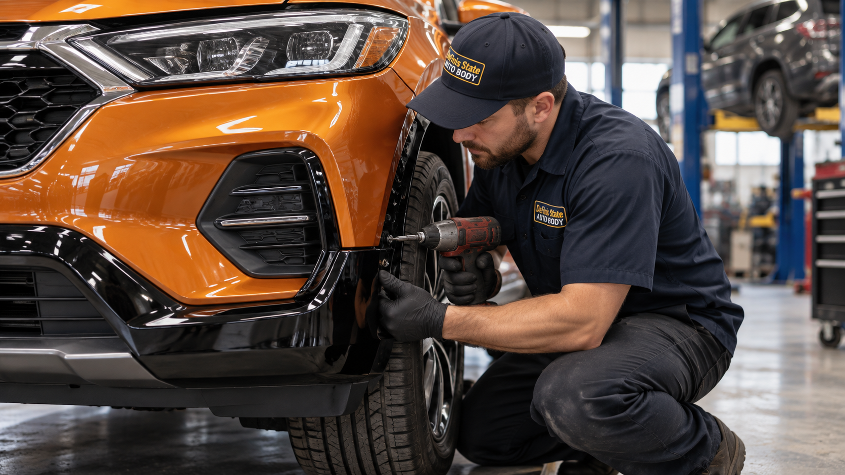 Auto Body Repair Estimate 19124 Frankford Oxford Circle, driver getting a free repair estimate and free towing quote at Definis Auto Body near Frankford and Oxford Circle