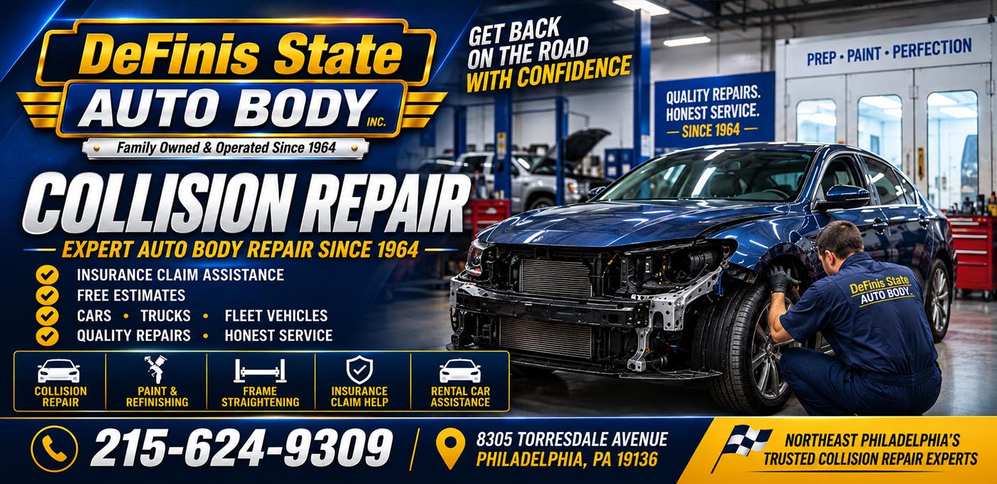 Collision Repair 19116 Somerton auto body shop serving Bustleton 19115, Parkwood 19154 and Northeast Philadelphia with dent repair, bumper replacement, paint matching, frame straightening and insurance claim assistance for cars, trucks and fleet vehicles.